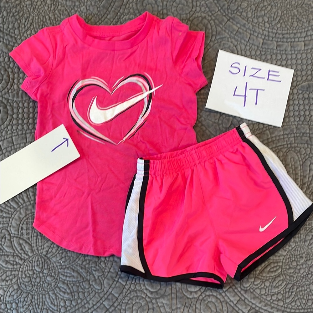Nike Pink Heart T-Shirt and Shorts Set